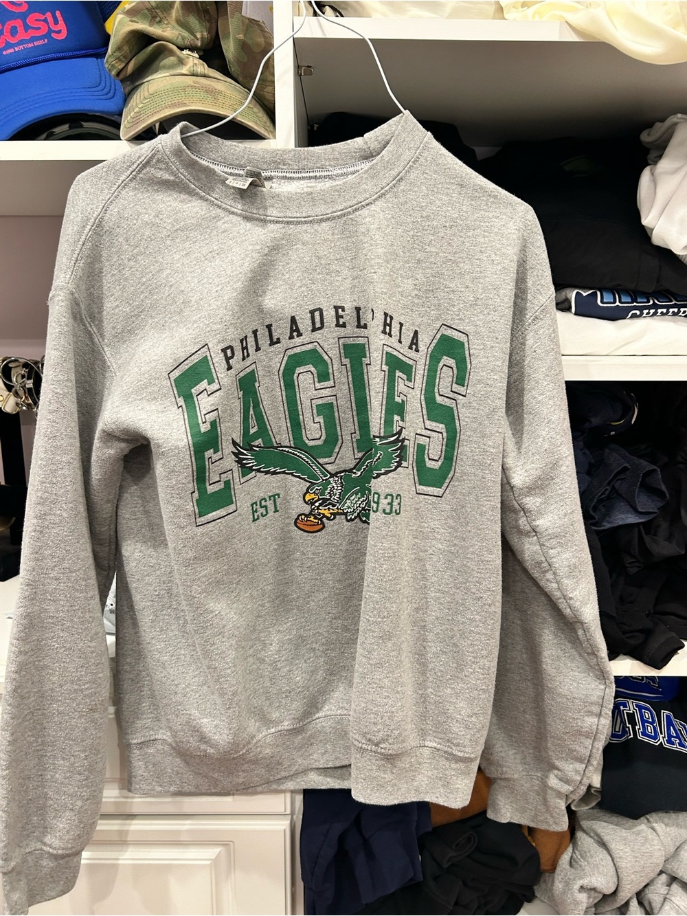 Philadelphia Eagles Gray Crewneck Sweatshirt with Green Logo